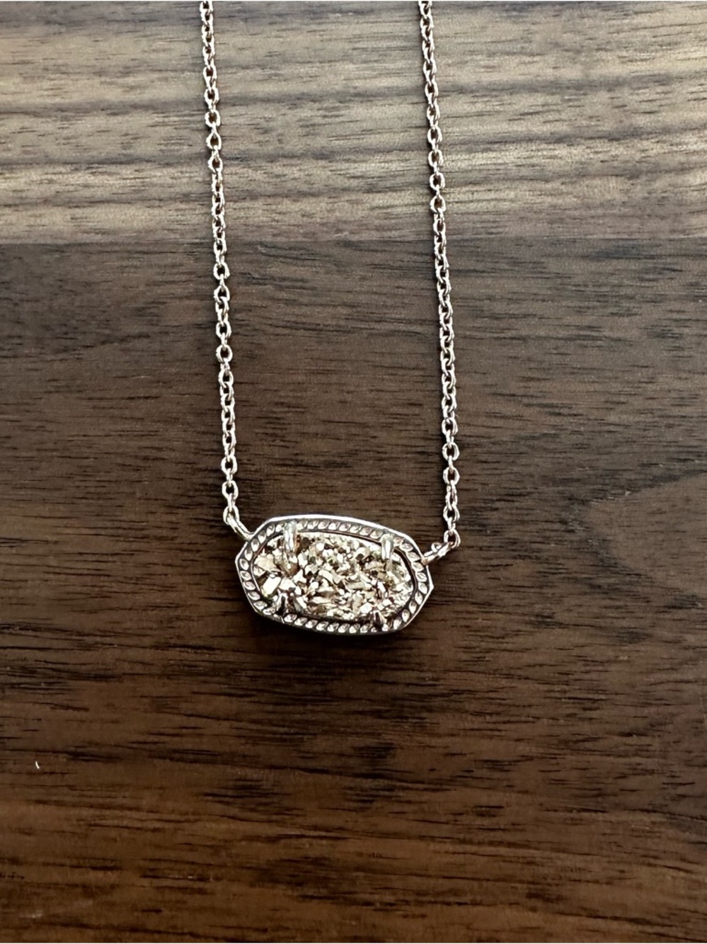Delicate Oval Crystal Pendant Necklace - White Gold Tone